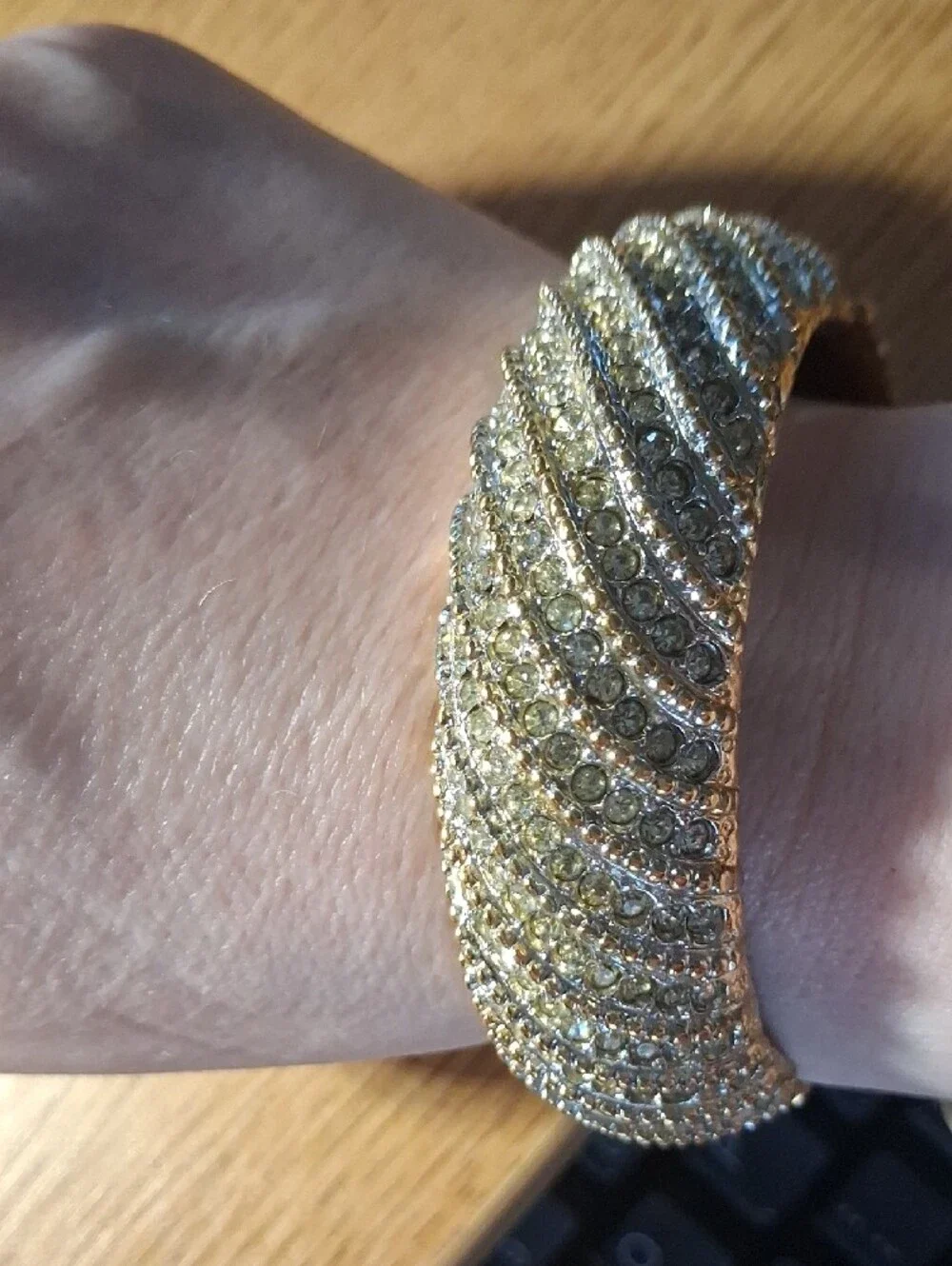 Gold Crystal Pavé Statement Bangle Bracelet - Women Jewelry